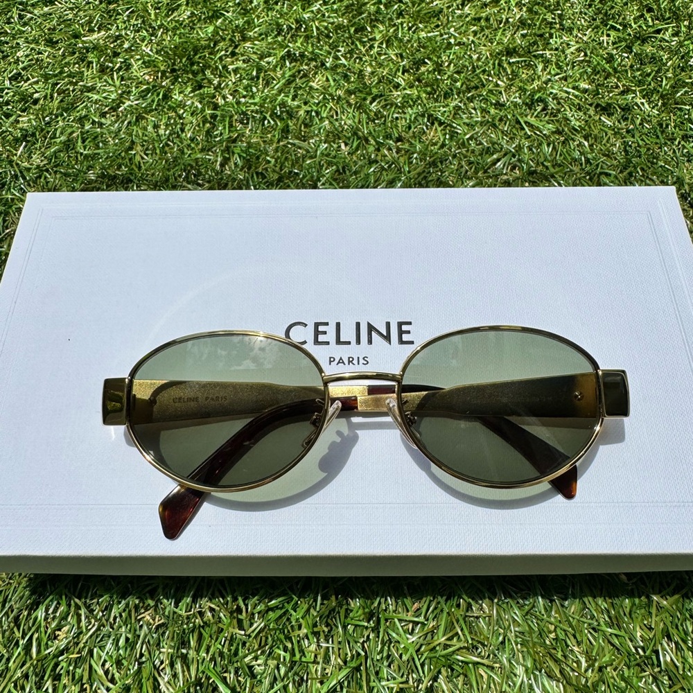 Celine Triomphe 01 Oval-frame gold-tone metal oval acetate Sunglasses CL40235U - Picture 9 of 13